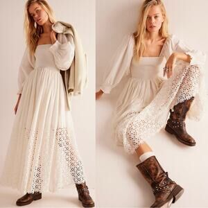 Free People Ethereal Dainty Perfect Storm Midi Dress Ivory Cream Cottage Small